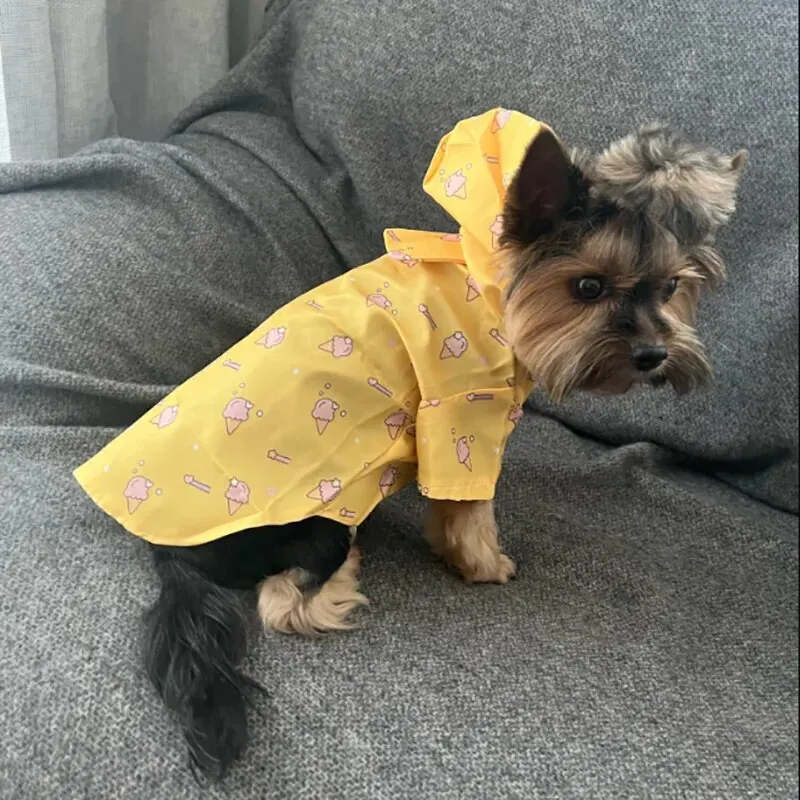 Dog Raincoat with Hat Summer Short Sleeve Dog Waterproof Clothes Puppy Coat Dog Raincoat Outdoor Coat for Bichon Small Dogs