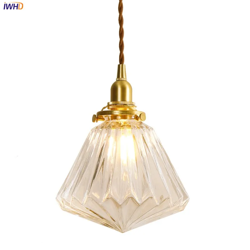 IWHD Nordic Modern LED Hanging Lights Fixtures Glass Lampshade Copper Socket Home Indoor Decor Japan Style Pendant Lamp