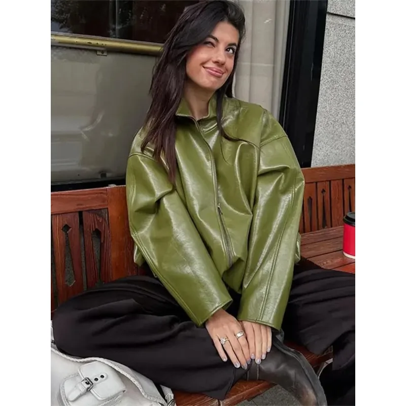 

Кожаные куртки и юбки, комплекты для женщин: костюмы из искусственной кожи с воротником-стойкой, на молнии, с длинными рукавами, с завышенной талией, осенне-зимние, шикарные, однотонные, для уличного стиля