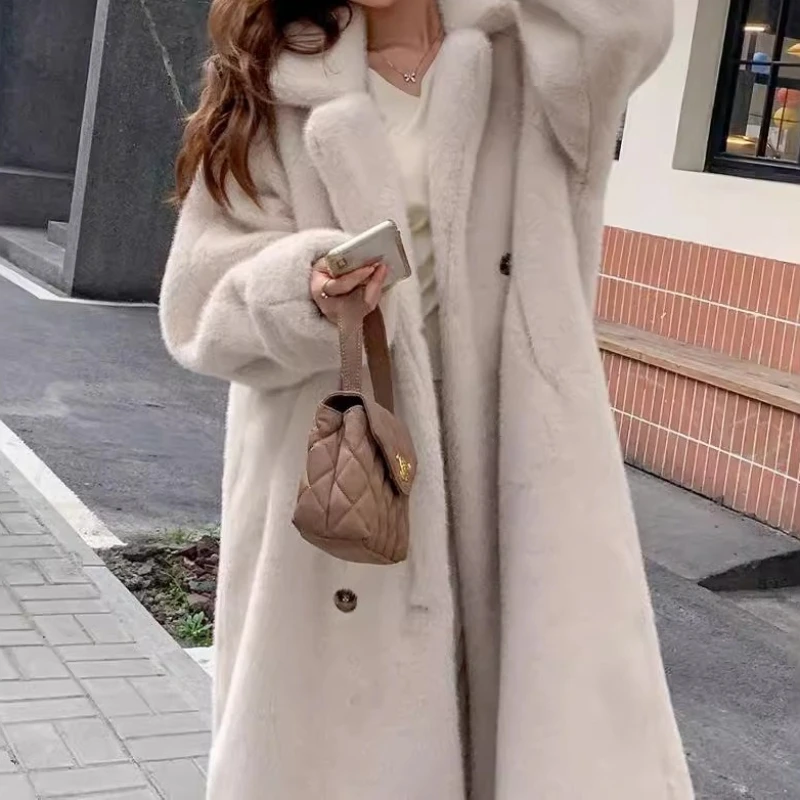 Fashion Elegant Women's Coat 2025 Winter Casual Style Long Faux Fur Coat