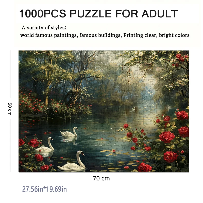 70*50cm 1000pieces Paper Puzzle Cartoon Adult Puzzle Swan Lake Difficulty Jigsaw Puzzles Relaxing Craft Home Wall Decro