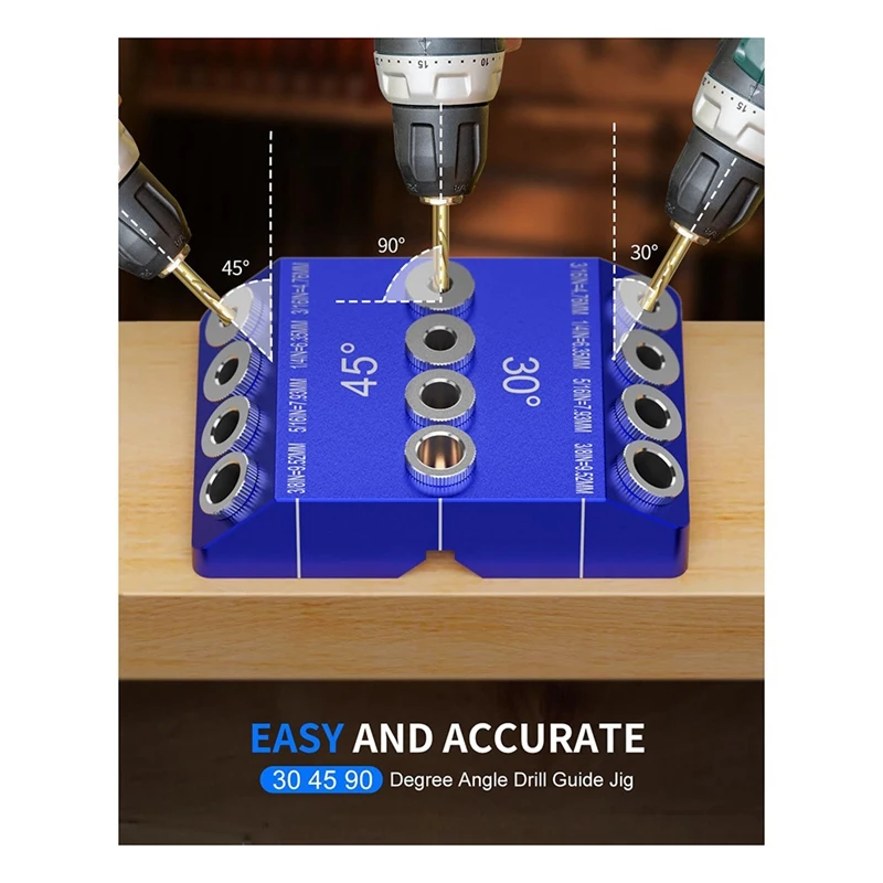 30 45 90 Degree Angle Drill Guide Jig, Drill Jig For Angled Holes And Straight Hole With 4 Sizes Steel Drill Bits Durable