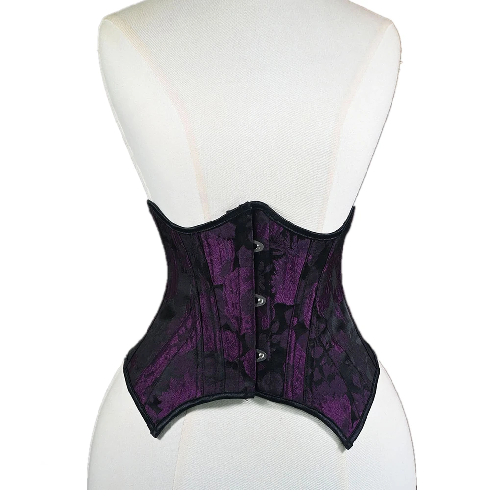 Damen Unterbrust-Korsett Taillentrainer mit Schnürung, formgebende Bustiers, Bühnenkostüm, lila Jacquard, Vintage-Mieder, Bauchkontrolle
