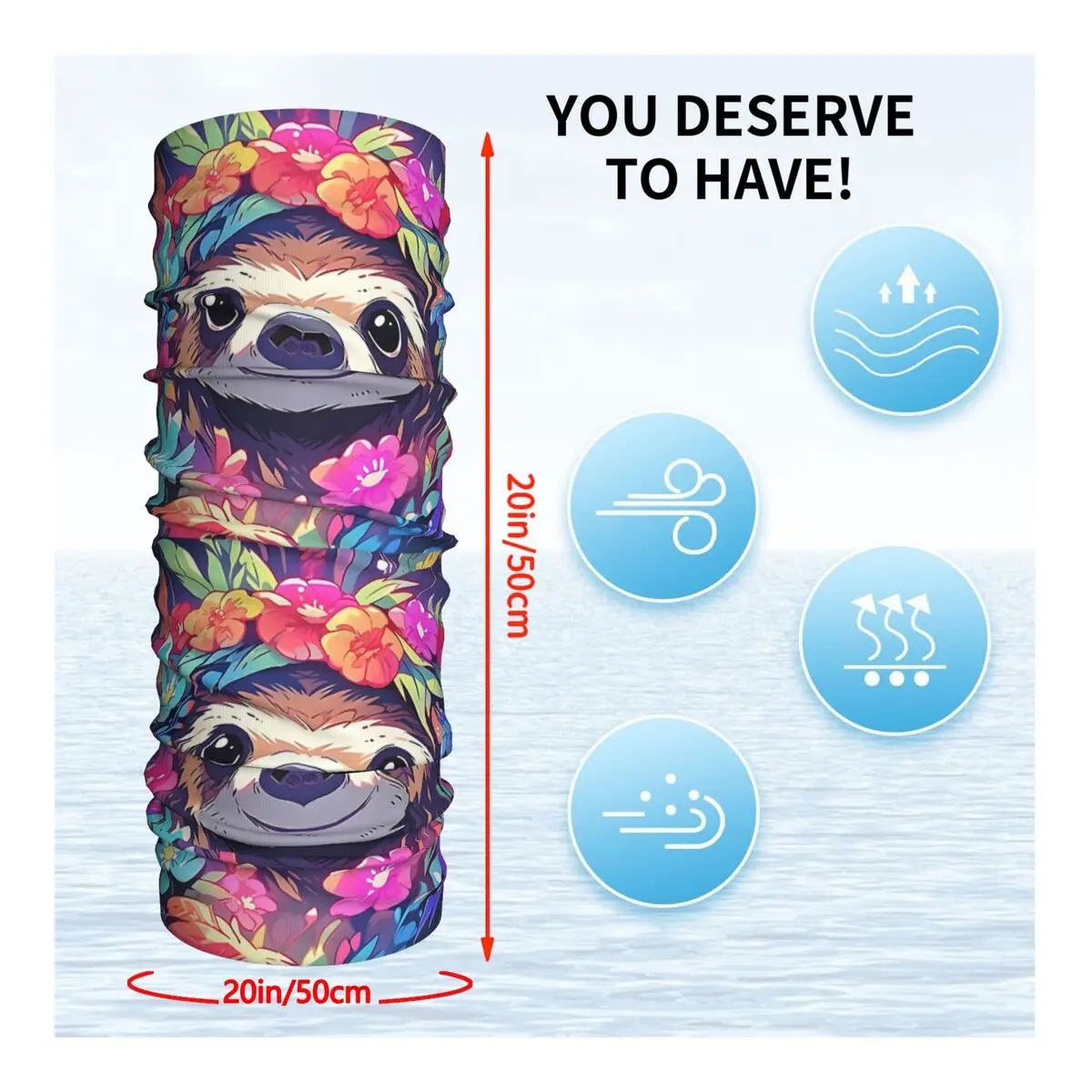 Cute Beautiful Sloth Headband Neck Warmer Men Ski Running Tube Scarf Medical Nurse Face Bandana Gaiter