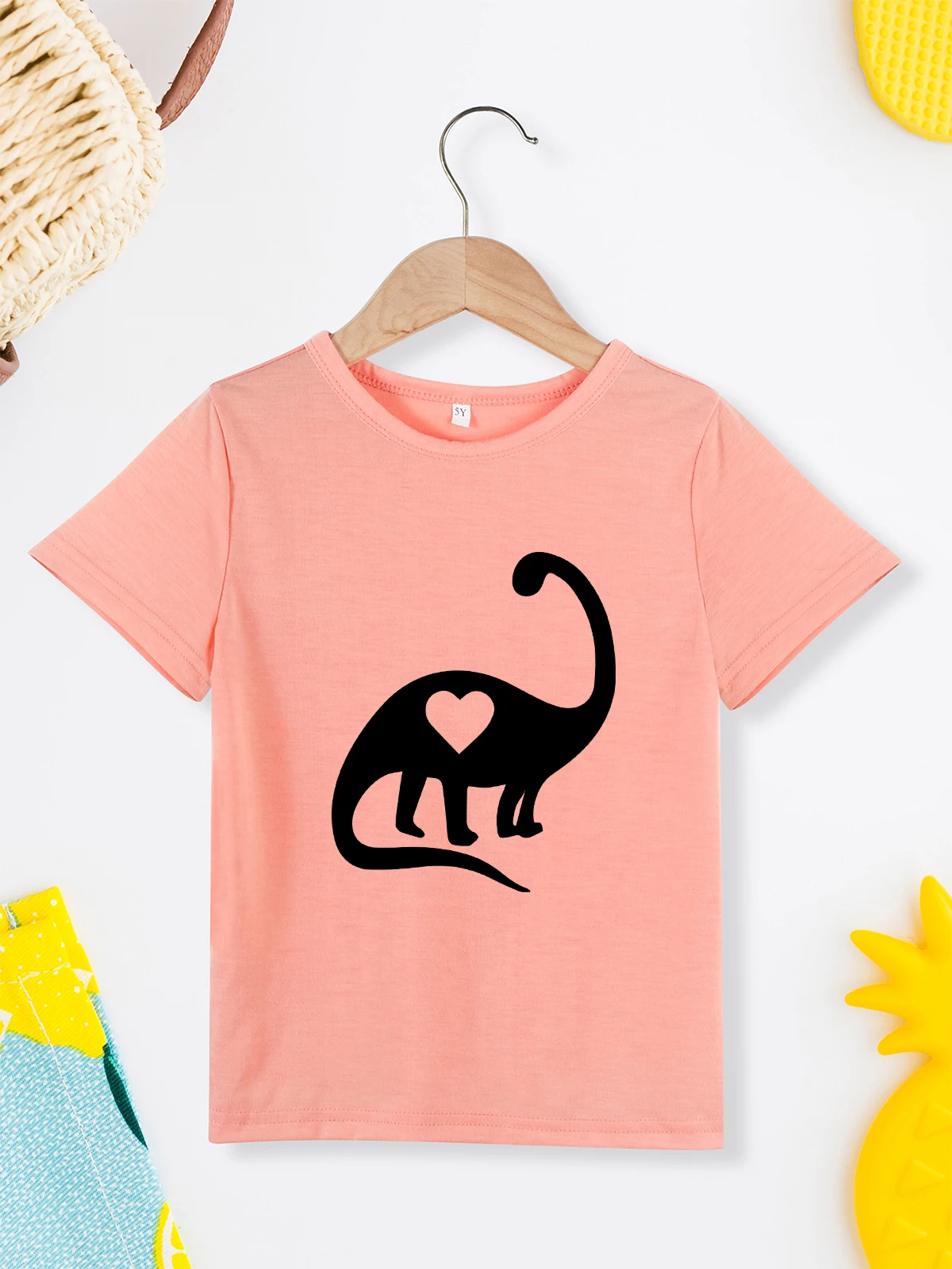 

Dinosaur Love Print Beautiful Girl Clothes Pink Kawaii Harajuku Comfy Casual T-shirt Simple Versatile Fashion Unisex T Shirt