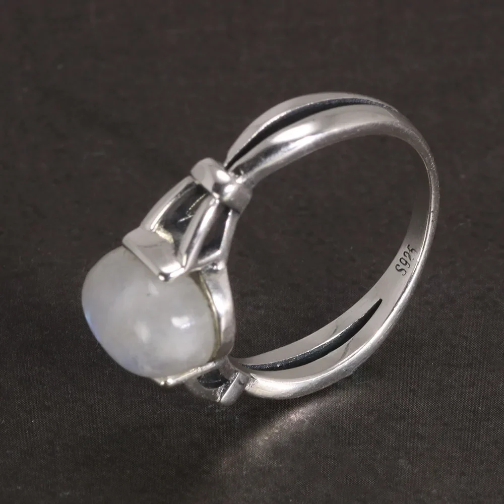 Group bague en argent regardé 925 avec ouverture réglable, pierre de lune naturelle, bijoux crépus vintage