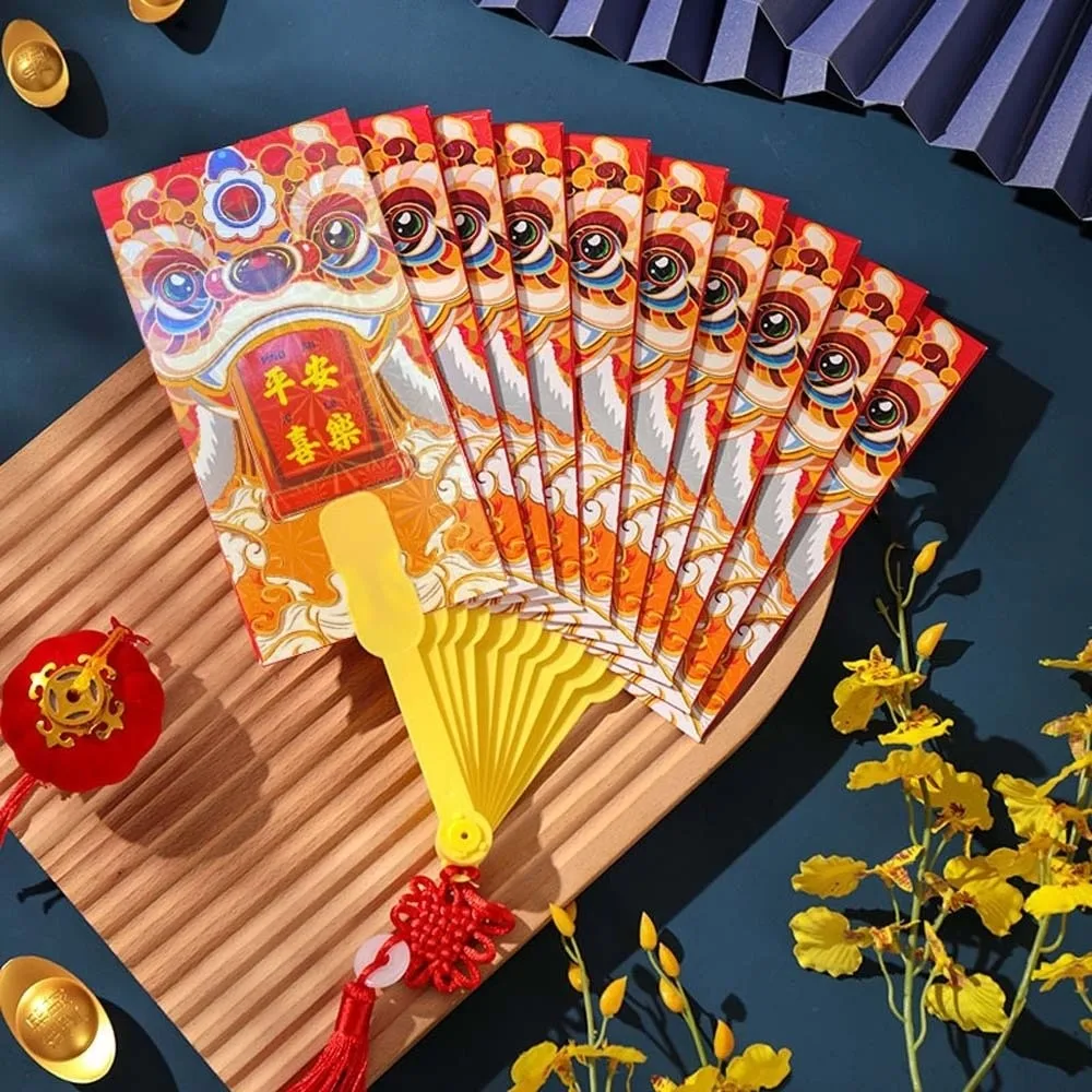 

Traditional Fan Design Red Envelope 10 Cards Tassel Spring Festival Red Wallet Thickened Bonus Lucky Money Packet