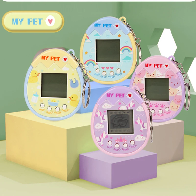 2Pcs Cute Cartoon Mini Handheld Electronic Pet Game Console Random Color Virtual Pet Raising Machine Electronic Toy