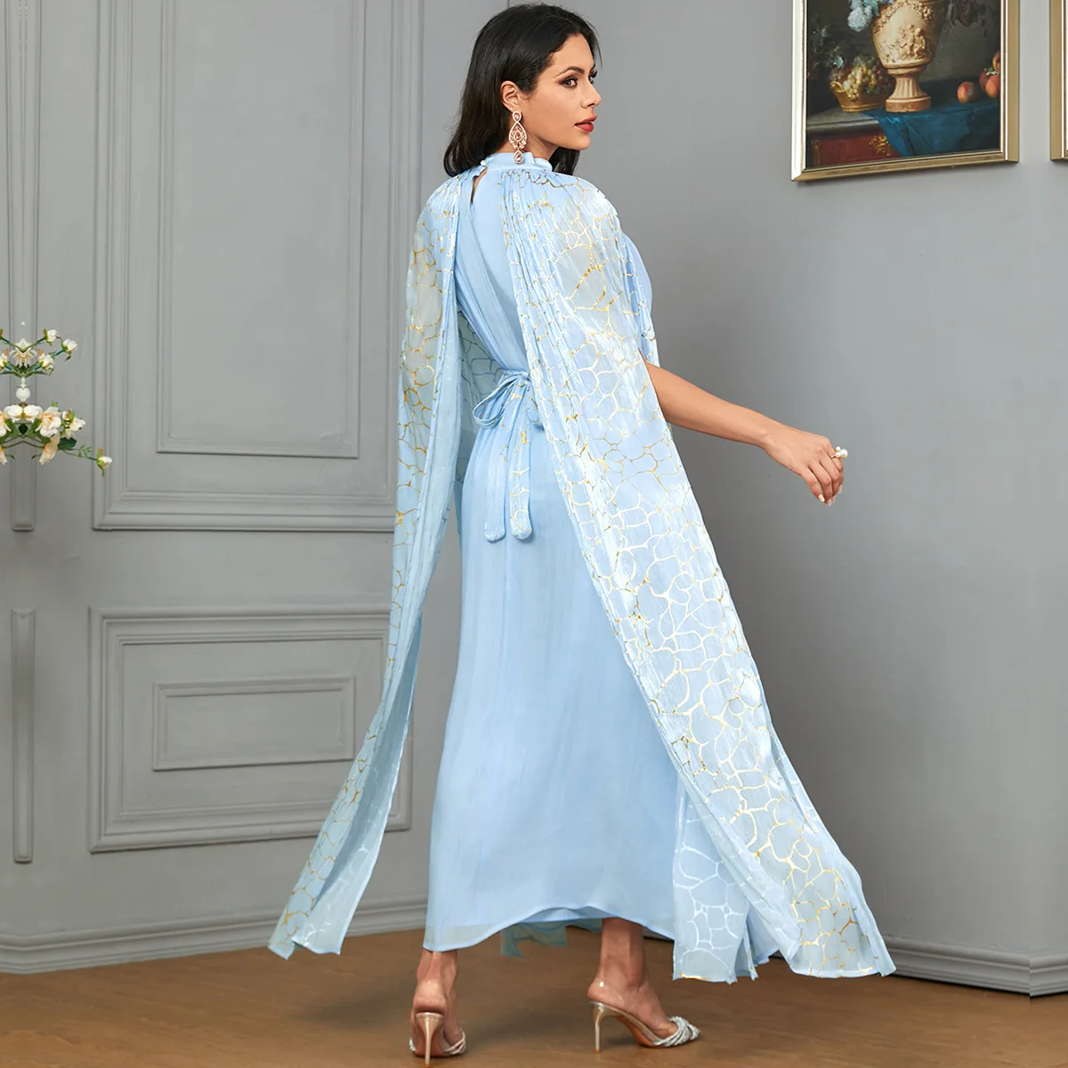 Fashion Women Long Maxi Cape Sleeve Evening Dress Abaya Luxury Dubai Djellaba Islam Jalabiya Kaftan Kebaya Caftan Marocain Femme