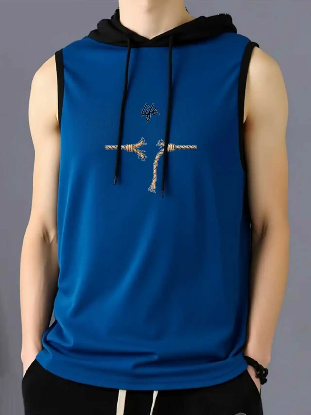 

Men's Summer New Fashion Street Art Sleeveless Hoodie Comfortable Top T-shirt Casual Fitness Vest Breathable Loose Fit Streetwea