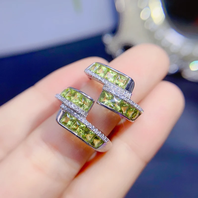 Natural Olivine ring for women silver 925 jewelry luxury gem stones 18k gold plated free shiping items Party Gift image 6