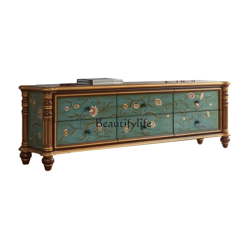 

European TV cabinet Solid wood American painted retro video cabinet