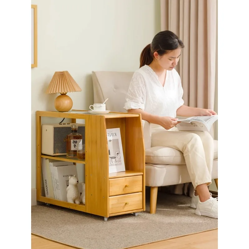 Durable and Stable Movable Side Table Sofa Bedside Cabinet Small Coffee Table Mini Tea Table Storage Shelf