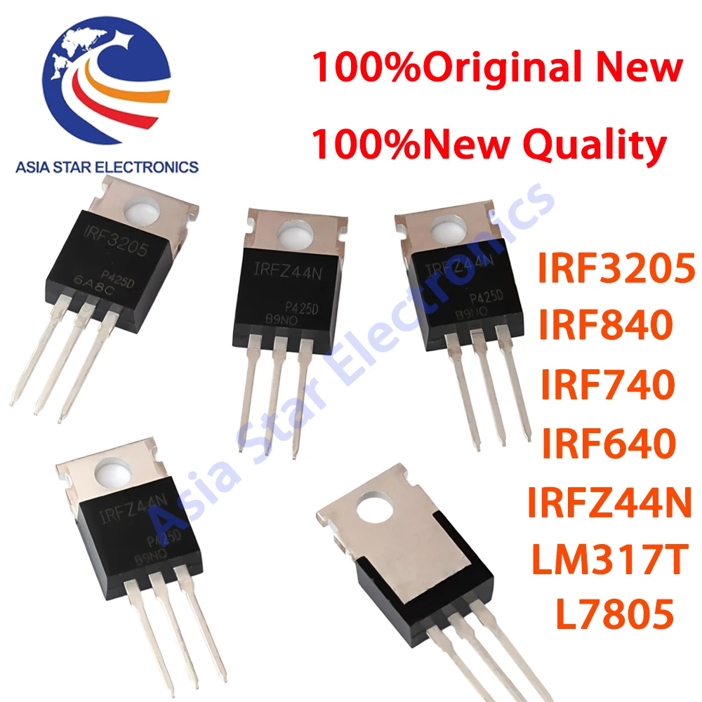 10pcs LM317T L7805 IRF640 IRF740 IRF840PBF IRFZ44N IRF3205 IRF740PB FTransistor TO-220 Voltage Regulator L7805CV MOSFET IRF640N