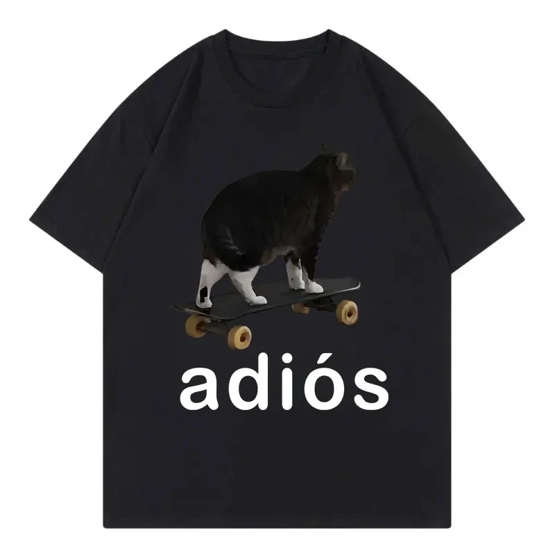 Adios مضحك القط ميمي الجرافيك تي شيرت شارع العليا موضة الاتجاه قصيرة الأكمام تي شيرت المرأة عادية الراحة تي شيرت ملابس حريمي