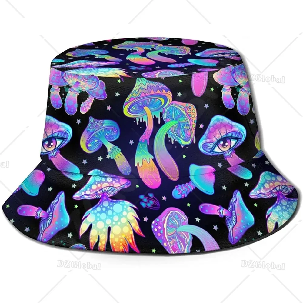 Magic Mushrooms Psychedelic Hallucination Bucket Hat Summer Beach Sun Hat Packable Fisherman Cap