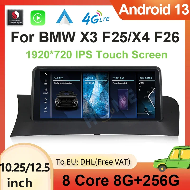 Car Radio Multimedia Player Qualcomm Android 13 For BMW X3 F25 X4 F26 GPS Navigation Built-in Carplay AUTO Intellgent Headunit