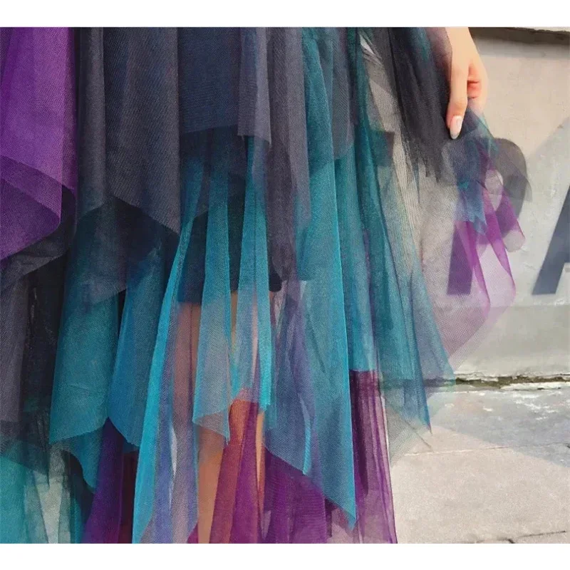 CySummer Tutu Women Skirt Harajuku Casual Tulle Bottom Jupe Femme Faldas Fashion High Waist Midi Mesh Skirts Woman Clothing Saia