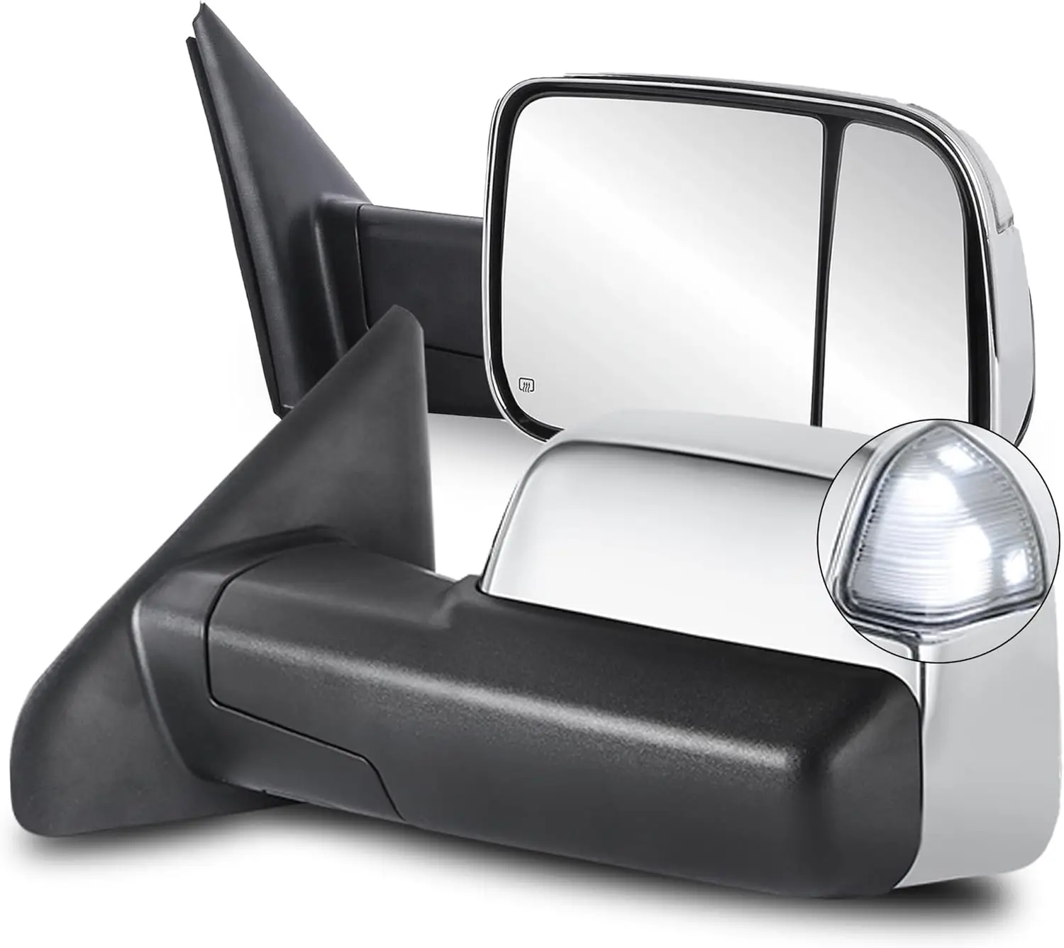 Towing Application for Dodge Ram, Chrome, Power Heated with White DRL & Led Turn Light