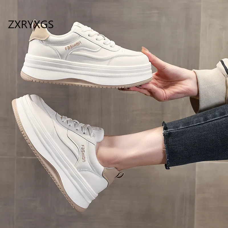 ZXRYXGS-Chaussures Blanches en Cuir group pour Femme, Baskets de Voyage Polyvalentes, à Semelles Optiques Populaires, Carillon de Loisirs, Nouvelle Collection 2025