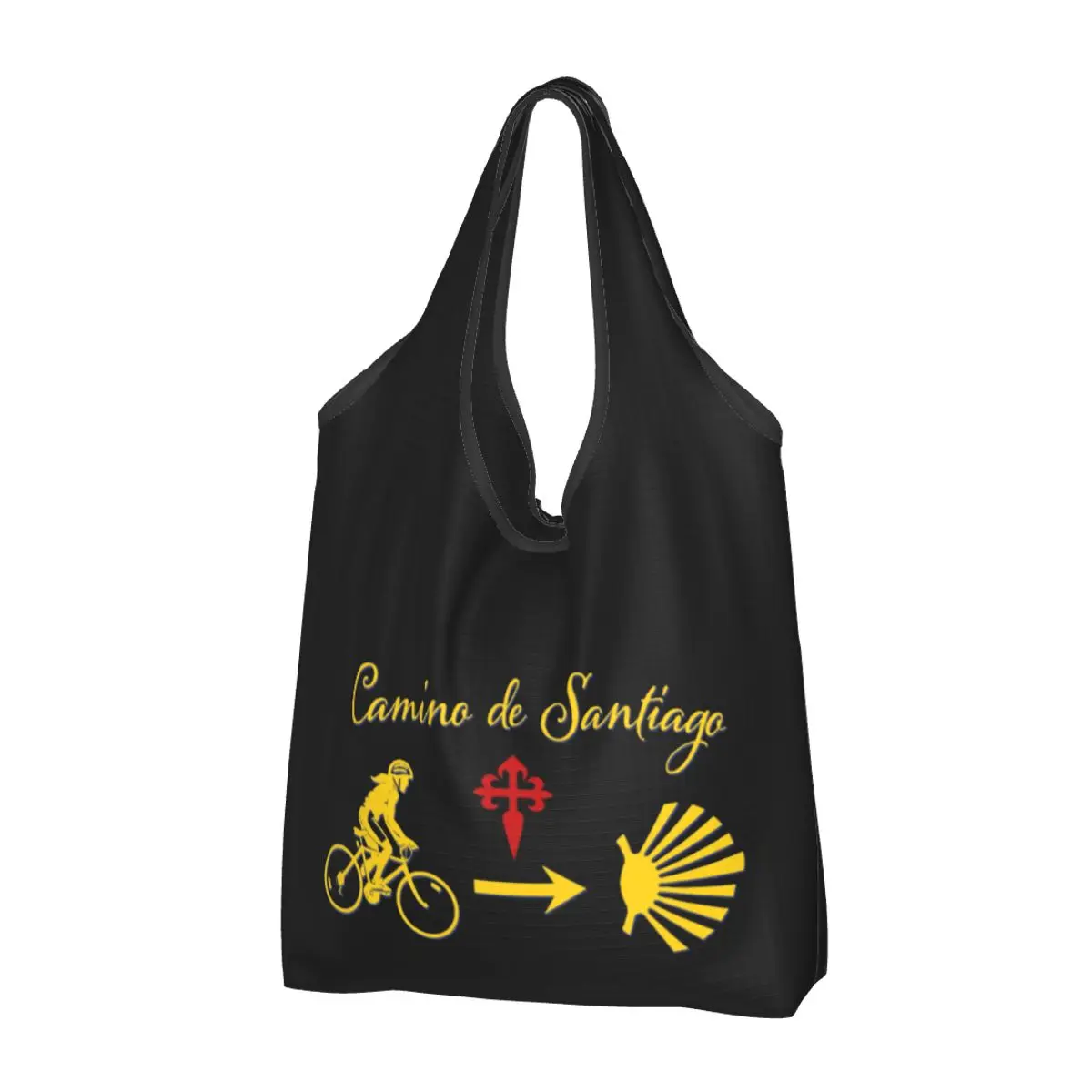 Funny Print Camino De Santiago Tote Shopping Bags Portable Shopper Shoulder Bicycle Scallop Shell Handbag