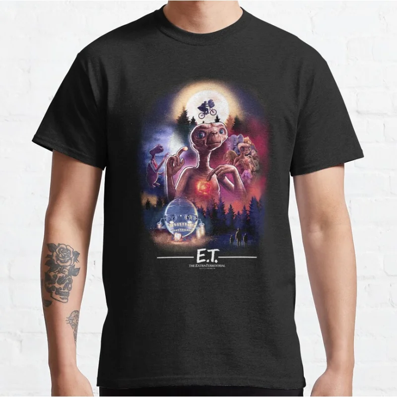 E.T. The Extra-Terrestrial Centered Collage 80s Horror movie Alien Sci fi crewneck T-shirt large size Adult Tops S-6XL