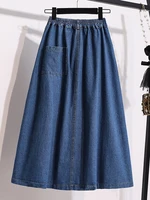 High Waist Midi Denim Skirt Women's Spring 2026 New plus Size Slimming Versatile A-Line Skirt Commute Artistic Regular Thin - Image 3