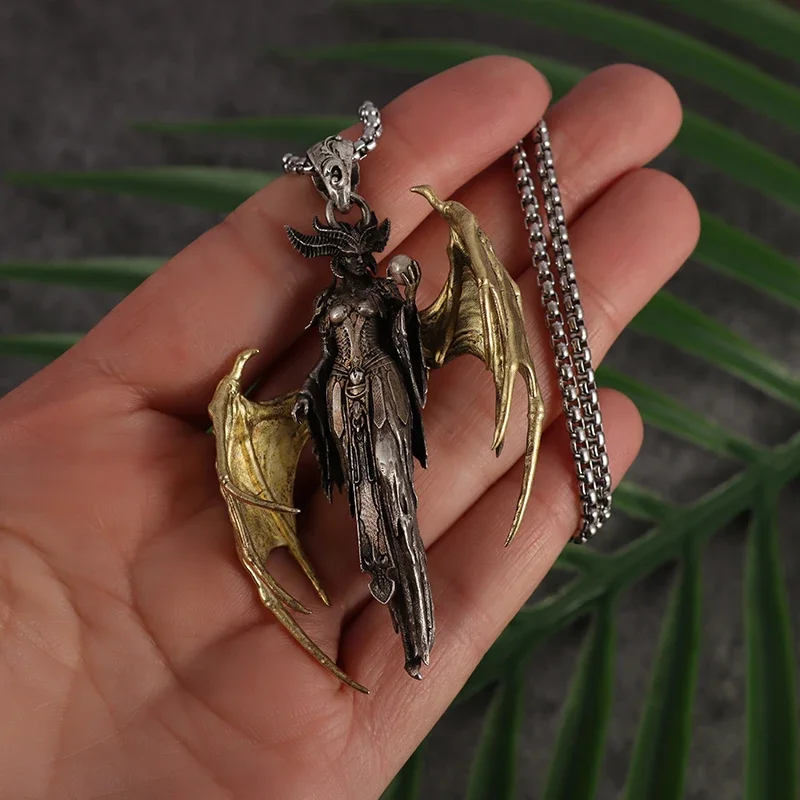 Vintage Gold Color Wings Wings Necklace Hell Devil Mother Pendant for Men and Women Couples Hip Hop Rock Punk Jewelry image 5
