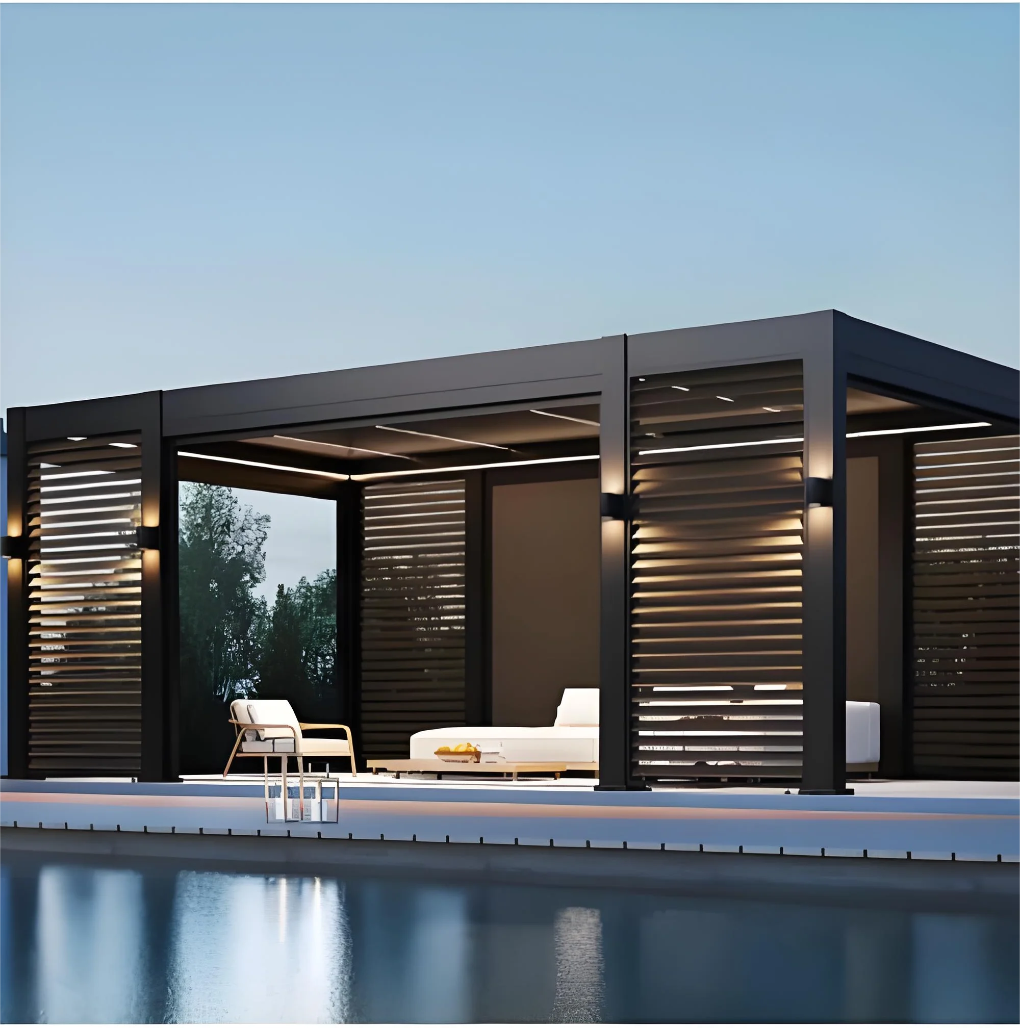 Pérgola de Aluminio Moderna para Jardín y Exterior con Techo de Lamas, 3x3 3x4 4x3 4x4 4x5 4x6 6x3 6x4 6x5 6x6m