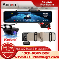 ACCEO 2.5K Dash cam Mirror CAR DVR 12'' 3 Channel Car Video Recorder Support WIFI GPS Night Vision 24H Parking Monitor Black Box