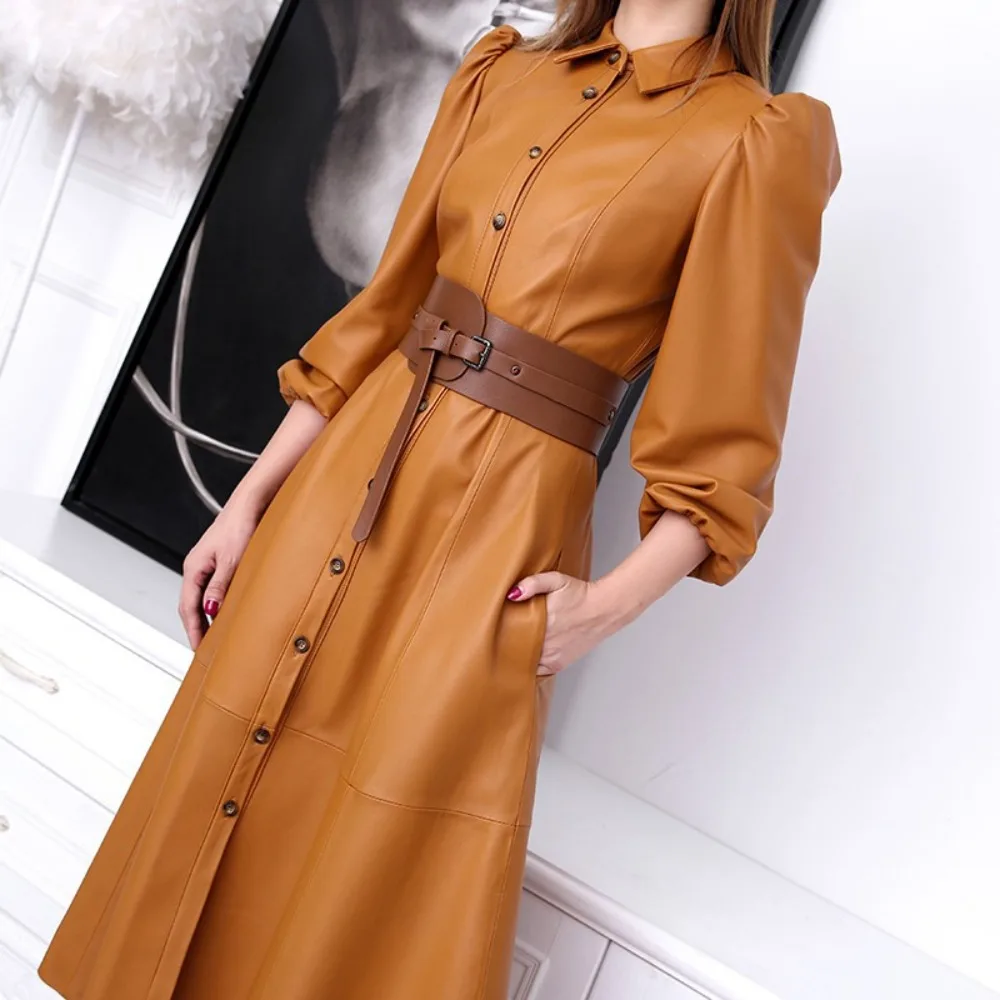 حزام جديد لربيع وخريف 2025 من جلد الغنم الأصلي للنساء بإبزيم معدني قابل للتعديل حزام خصر عريض متعدد الألوان