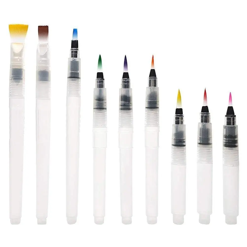 9 pcs Watercolor Paint Brushes Set Durable Nylon Hair Sensitive Response Delicate Lines Control Ink Water Flow White 120Mm 155Mm
