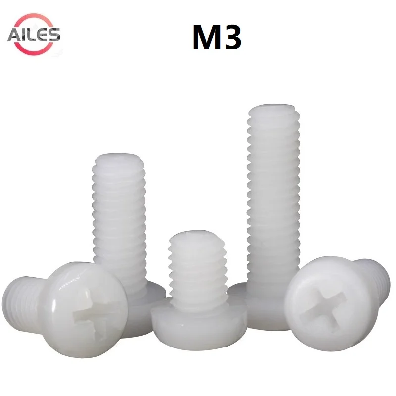 

M3 White Nylon Phillips Pan Head Screws 3mm x 4 5 6 8 10 12 15 18 20 25 30mm PA66 Plastic Cross Recessed Round Head Bolts