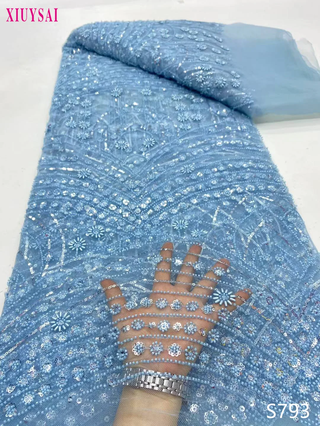 

Нигерийская роскошная кружевная ткань высокого качества с блестками и вышивкой, французский тюль ручной работы, кружевная ткань с бисером для женщин, свадебные платья