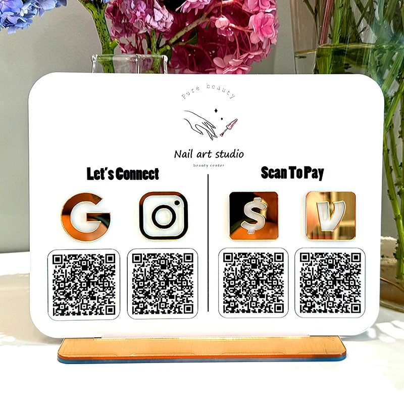 Customized Business Payment Social Sign LOGO Plate 4 QR Code Acrylic UV Printing Company Reception Cashier Ornaments