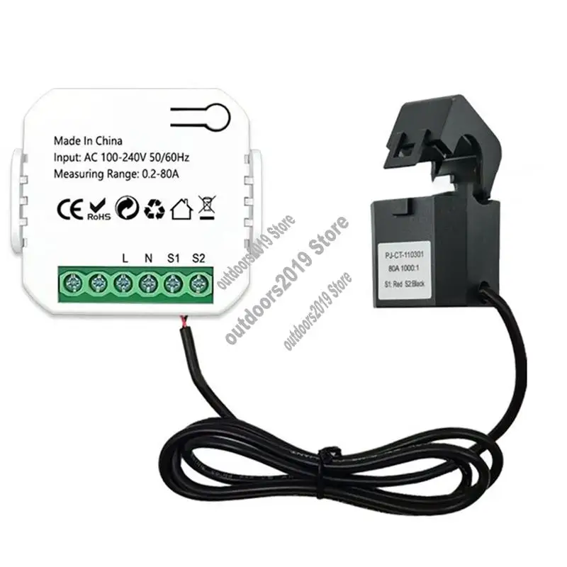 

Умный счетчик энергии Tuya Zigbee 80A с зажимом, монитор приложений, кВтч, напряжение, ток, энергопотребление, 110 В, 240 В-ABHG