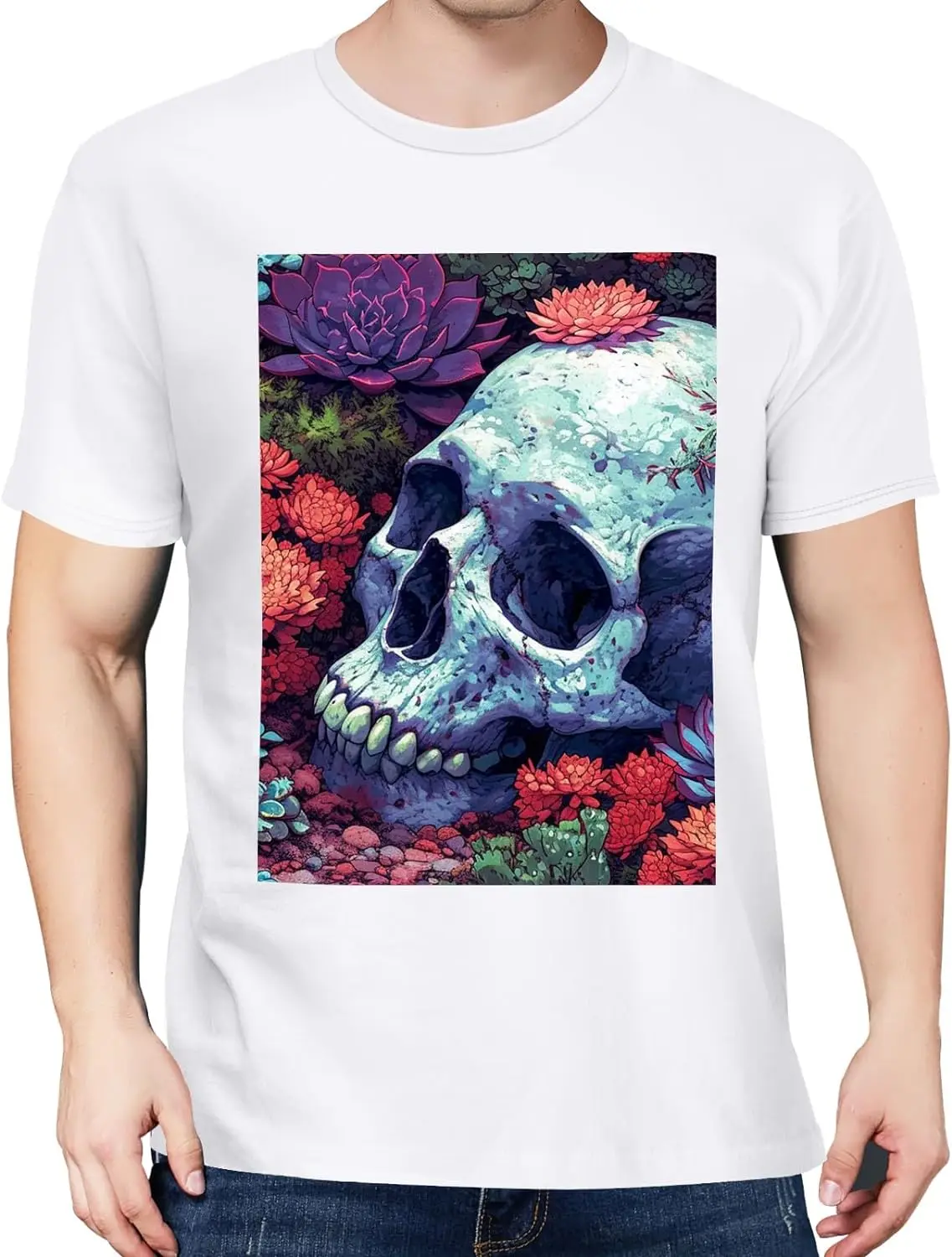 Skull Mens Black T-Shirts Short Sleeve Crew Neck Women T-Shirt Loose Fit Soft Tees for Men Lightweight X-Small