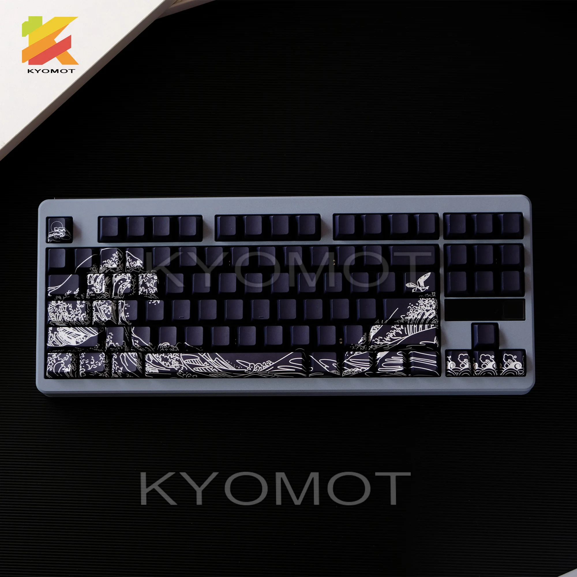 135 Keys Kanagawa Theme PBT Double Shot Keycaps Side Print Shine Through Cherry Profile Keycap for MX Switch Mechanical Keyboard