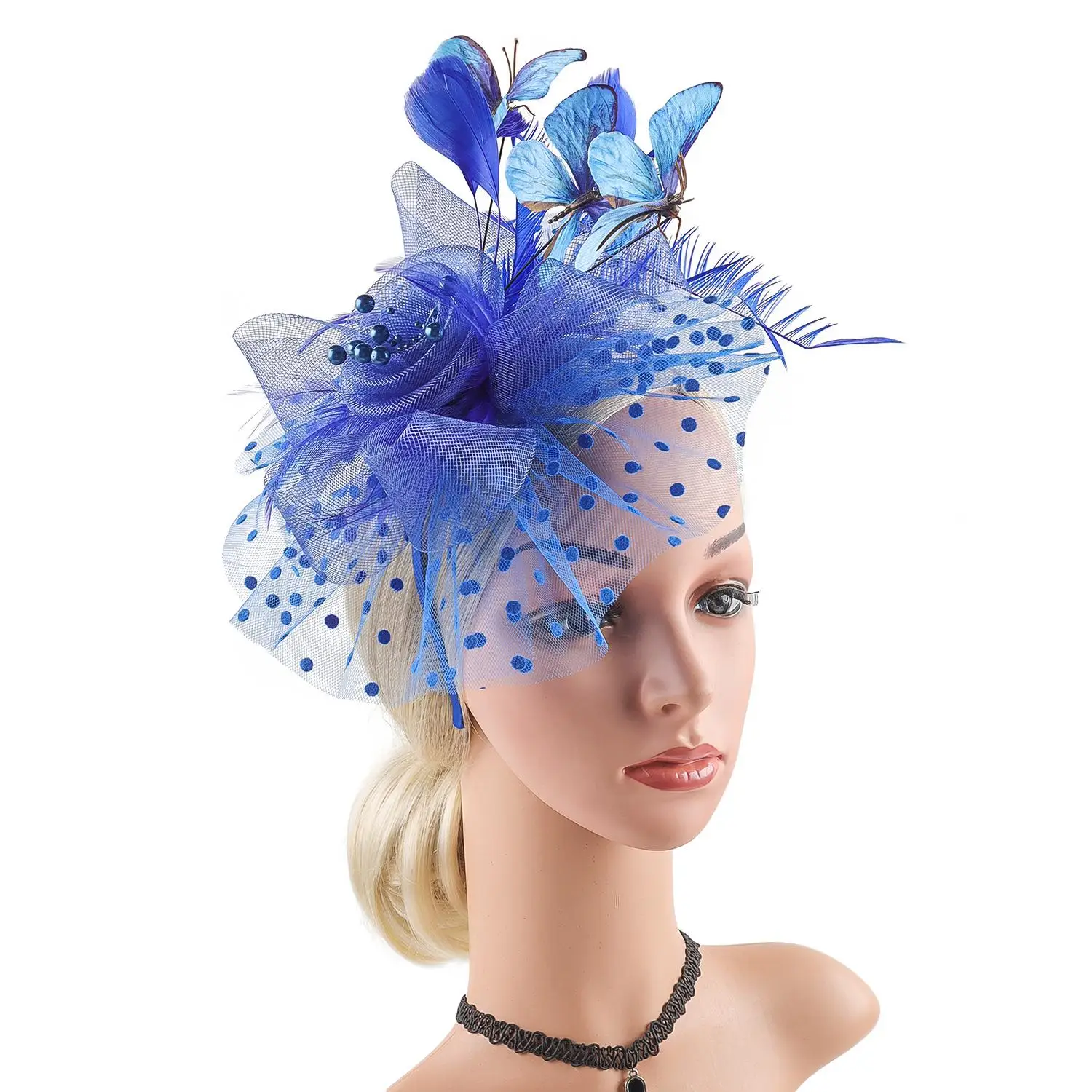 Stylish Classic Butterfly Derby Hat Tea Party Elegant Cocktail Headband Hat with Hair Clip Vintage 1920s Fascinator for Women