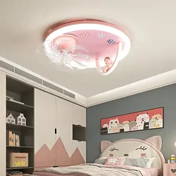 Kids Room LED Ceiling Fan Light Boy Girl Bedroom Full Spectrum Eye Protection Princess Astronaut 360 Head Lamp for Bedroom