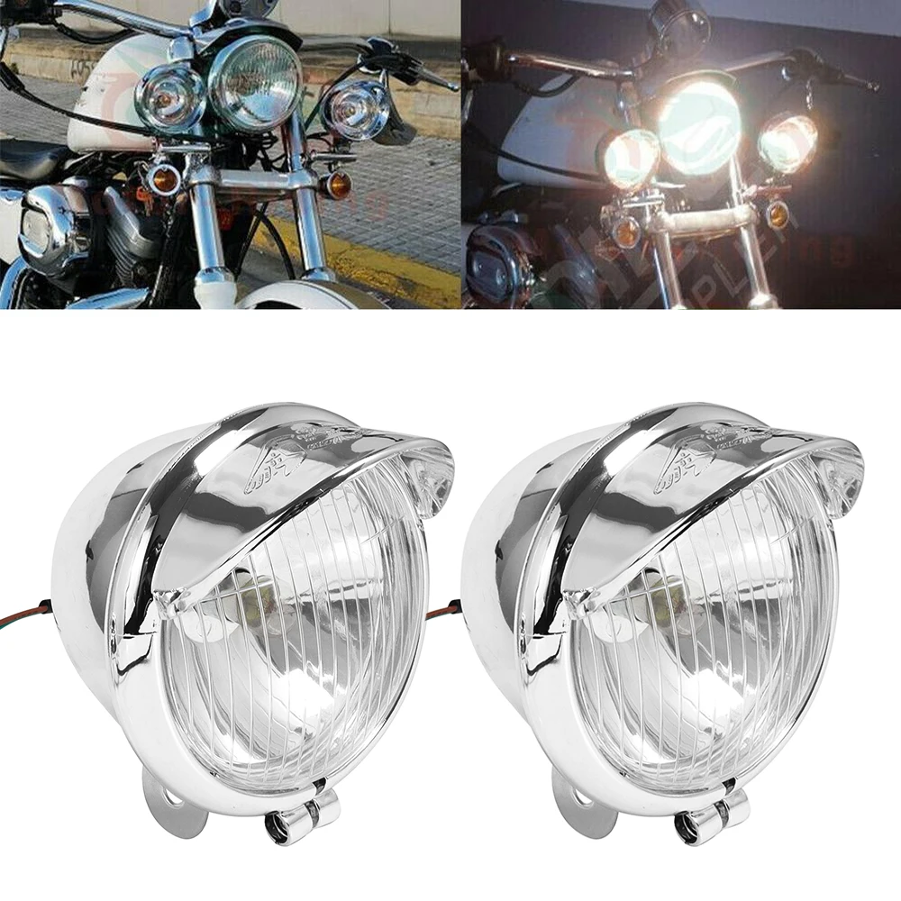 1 Pair Chrome Universal Motorcycle Fog Lights Headlight Lamp DC12V For Harley Touring Sportster XL 883 1200 72 48 Dyna Softail