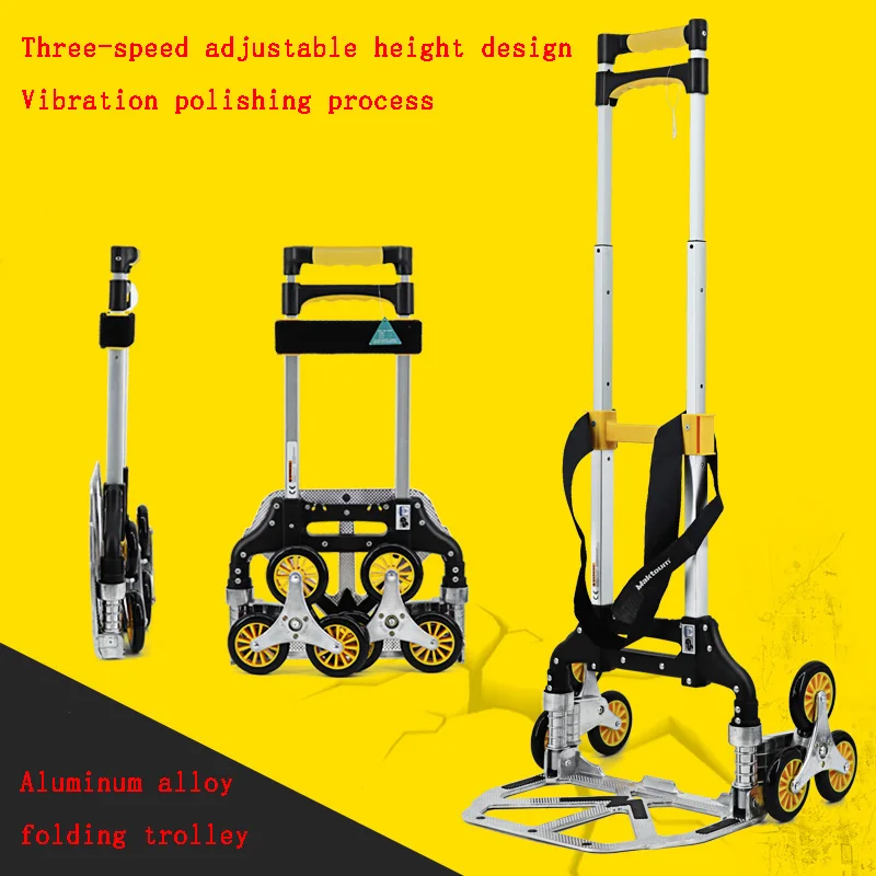 Stair Climbing Trolley Six-wheeled Stair-climbing Truck Pull-bar Folding Portable Trailer