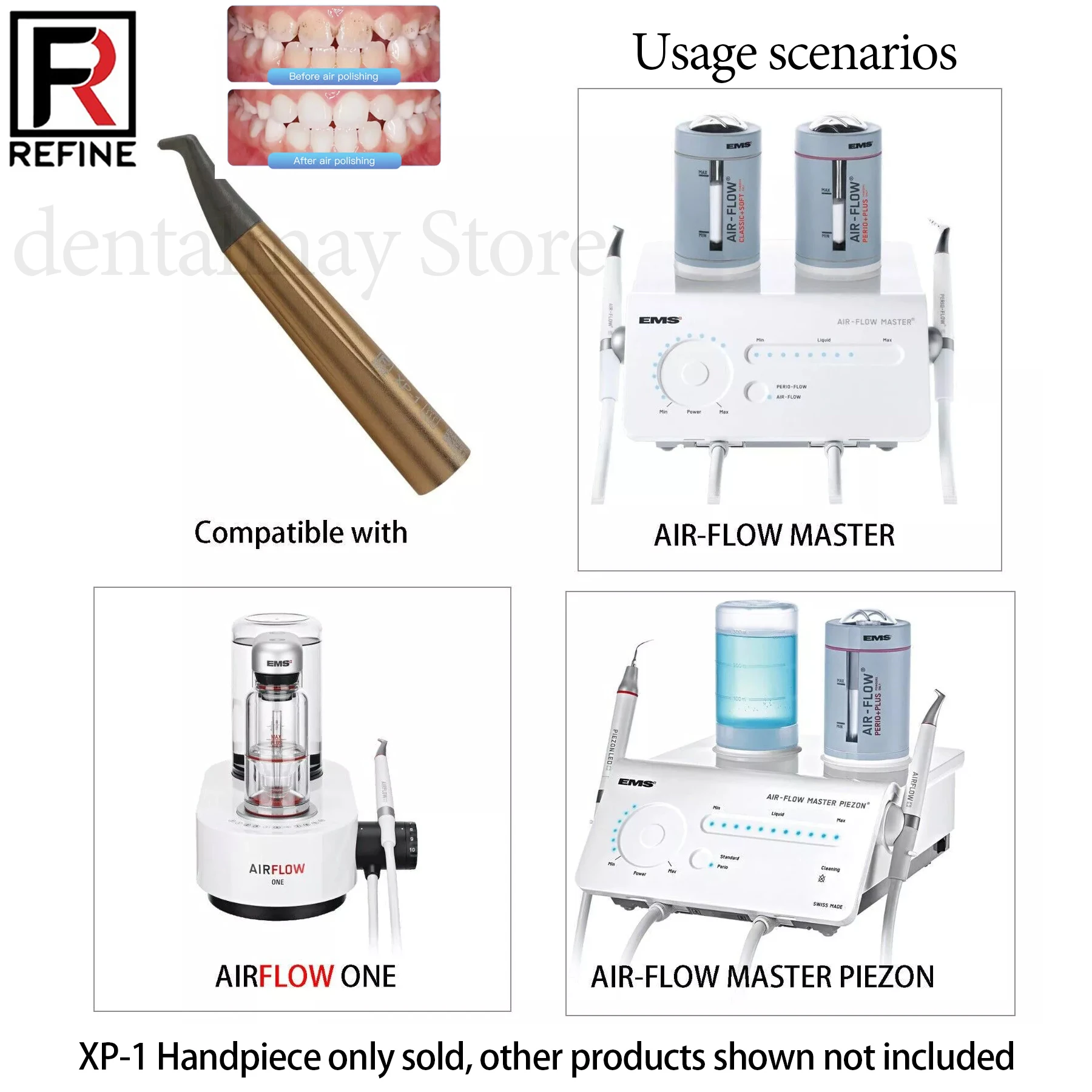 Refine Dental Air Flow Polisher Prophy Handpiece XP-1 fits MASTER PIEZON AIRFLOW ONE PTX EMS