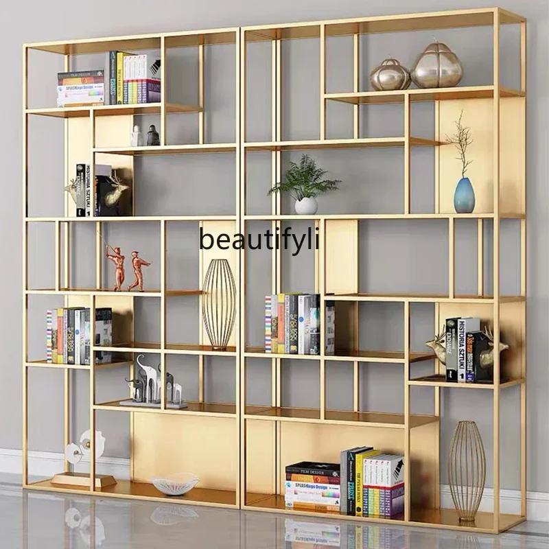 

02Nordic wrought iron shelf light luxury storage decorative shelf living room bookshelf floor display rack