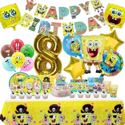 SpongeBob Dekoracja urodzinowa Balon z folii aluminiowej dla dzieci Jednorazowa zastawa stołowa Baner Tło Prezent