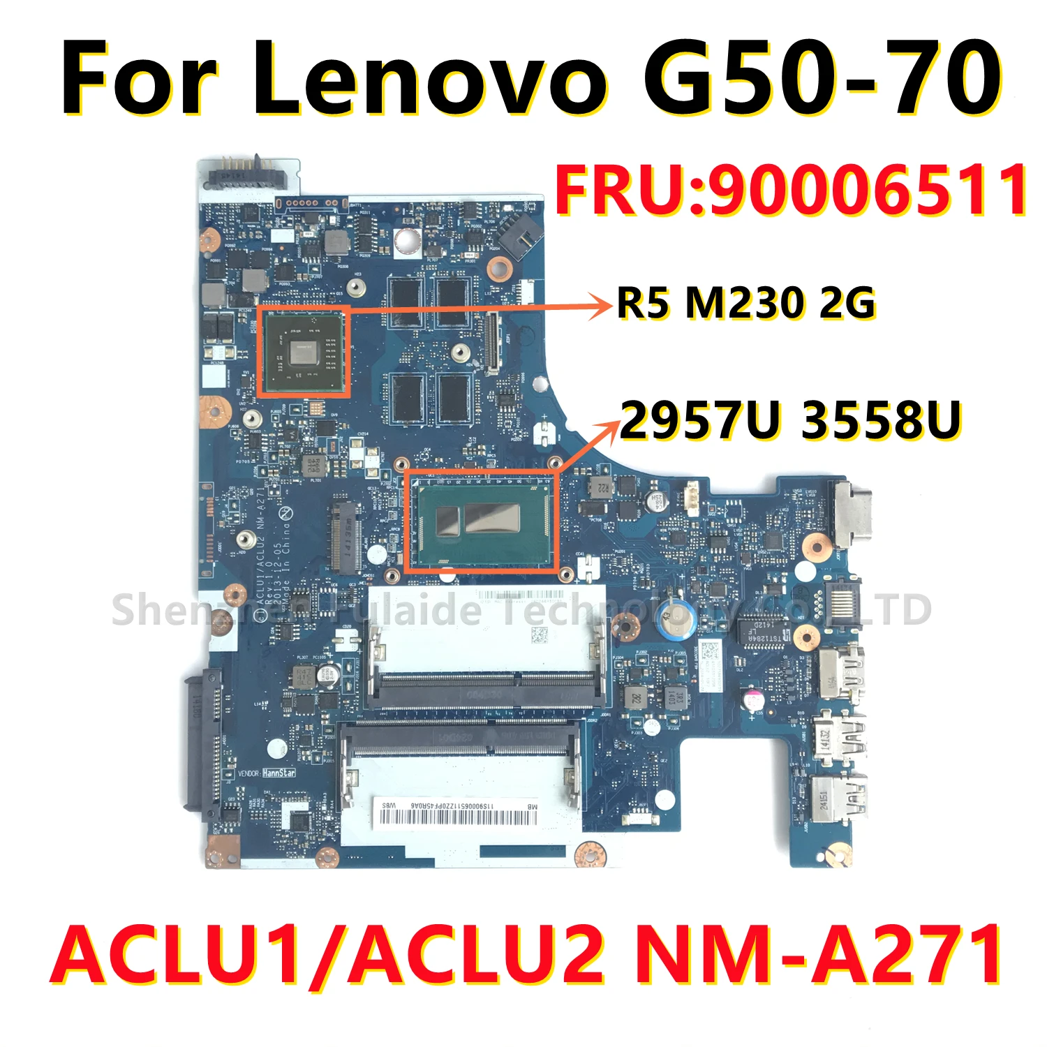 

ACLU1/ACLU2 NM-A271 Mainboard For Lenovo G50-70 Laptop Motherboard With 2957U 3558U I3 I5 I7 CPU 216-0856050 2G 100% Tested