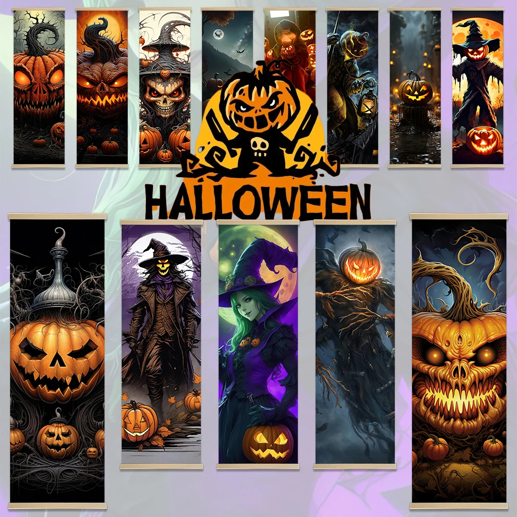 Halloween jack o'lantern Poste Outdoor posters   Scroll Canvas Wall Hanging Painting Home Decor Anime Wall Art Room Decoration