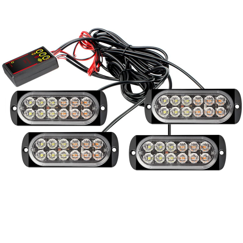 48LED Car Front Grille Flash Lighting 12V 24V Police Emergency Strobe Warning Lights Fireman Flashing Beacon Amber Signal Lamp