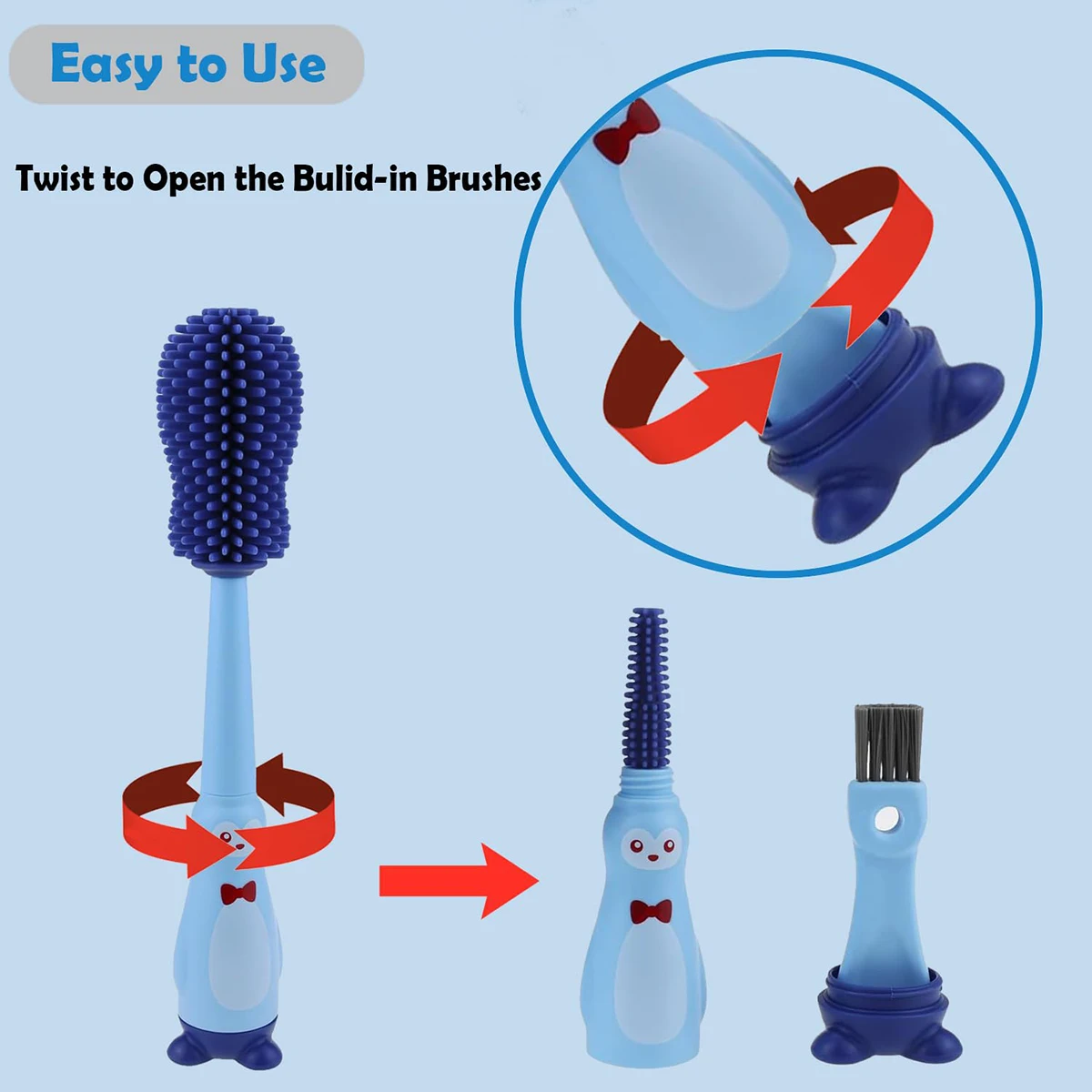 Bottle Cleaning Brush Portable Bottle Brush For Baby 4-in-1 Silicone Cleaning Brush Set