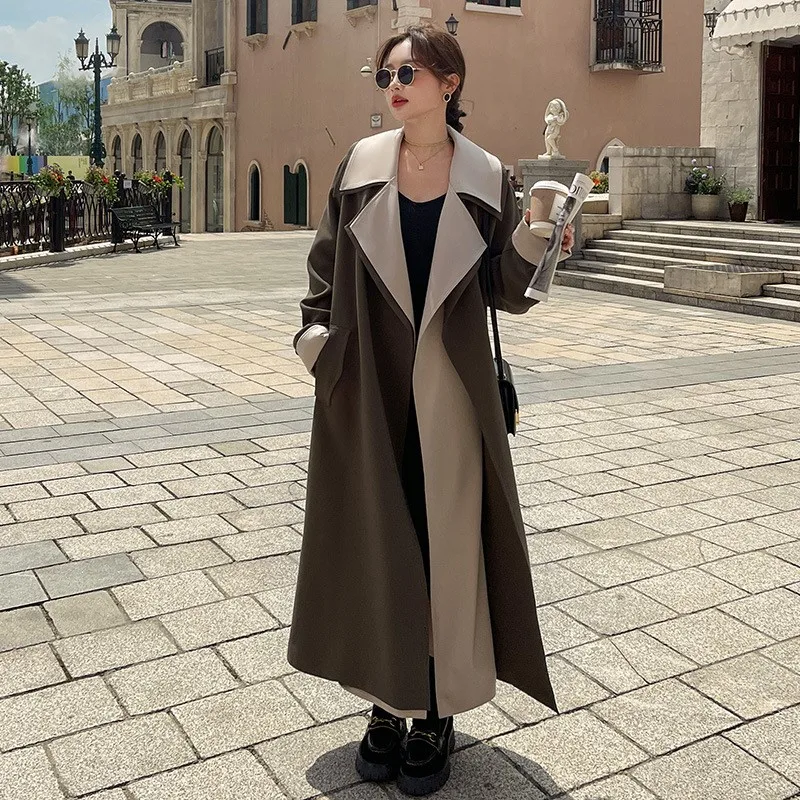 Long trench coat for women new thick Hepburn style overcoat
